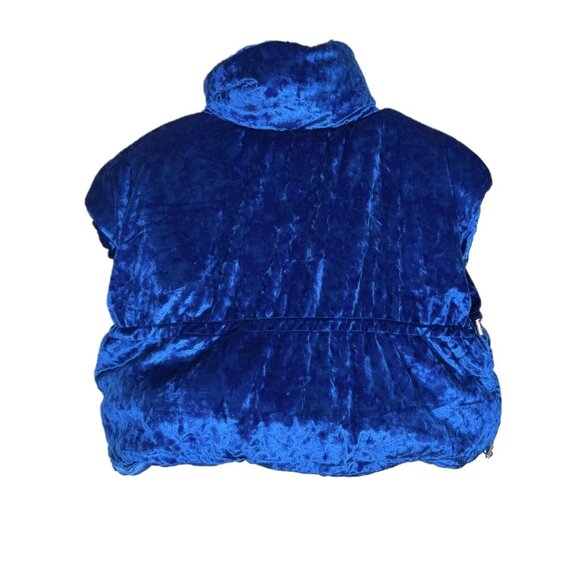 Khela Blue Velvet Puffer Cropped Wave Vest Jacket Size Small - Picture 5 of 8
